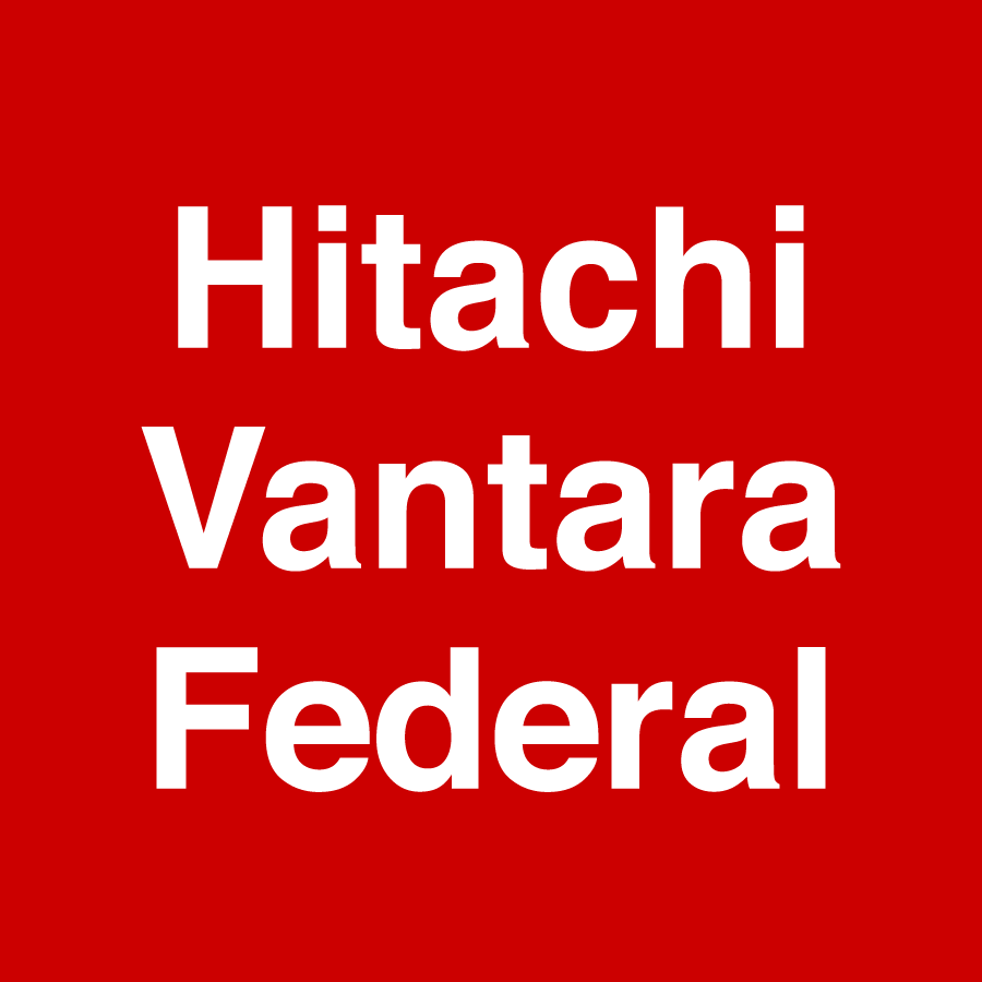 Hitachi vantara federal logo on a red background, showcasing its partnership.