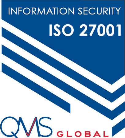 Logo featuring "Information Security ISO 27001" with QMS Global branding.